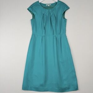 Banana Republic 100% Silk Midi Turquoise Sheath Dress SZ-8 Side Pockets